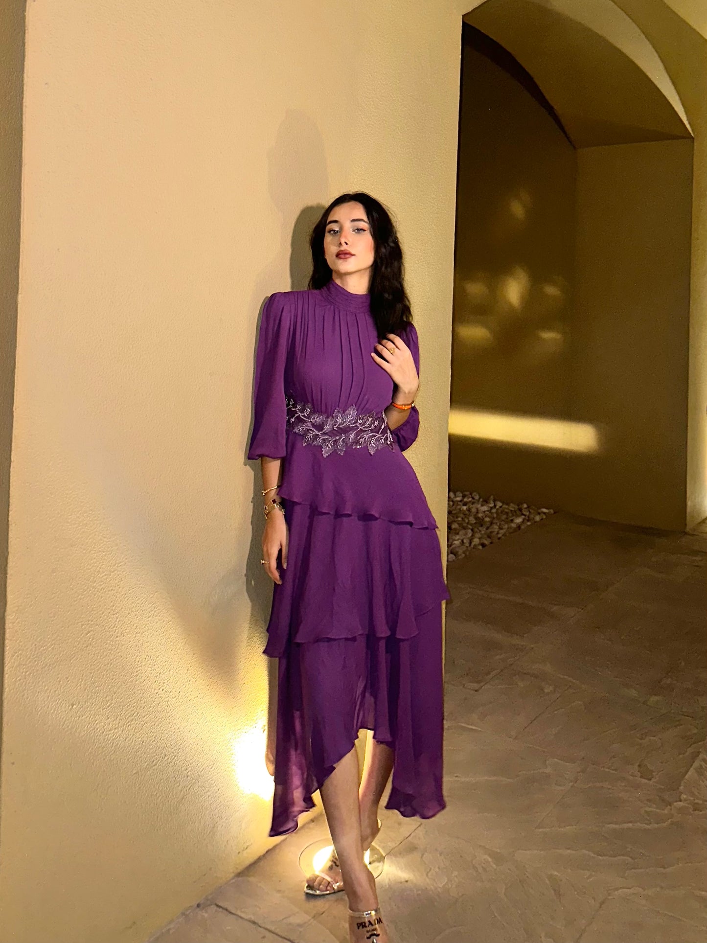 Purple Dress with Lace Detail