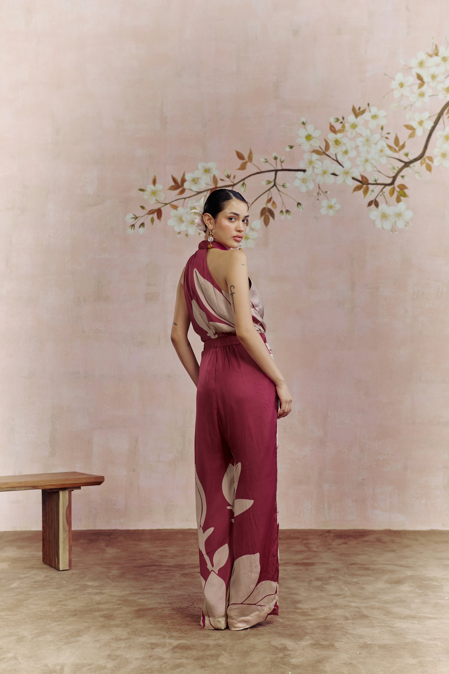 Merlot halter-neck jumpsuit