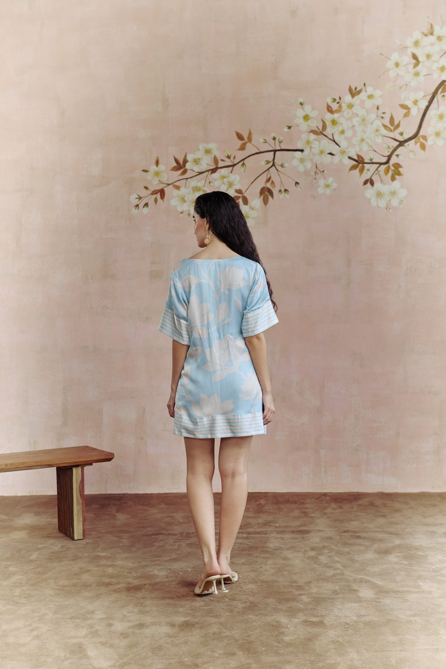 Aqua Bloom Tie-Up Dress