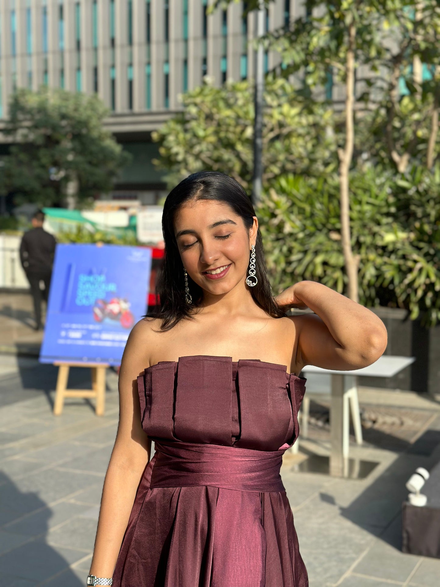 Merlot Box Pleat Maxi Dress