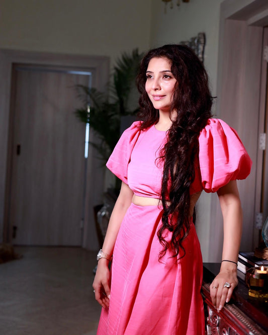 Jai Madaan in our Pink Puffed Sleeve Dress