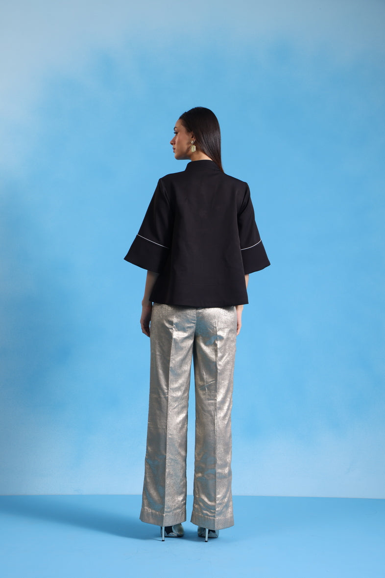 Starlit Noir Oversized Top with Shimmer Pants