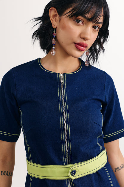 Indigo Belted Neon Dress