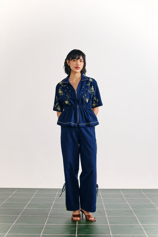 Denim Embellished Peplum Coord
