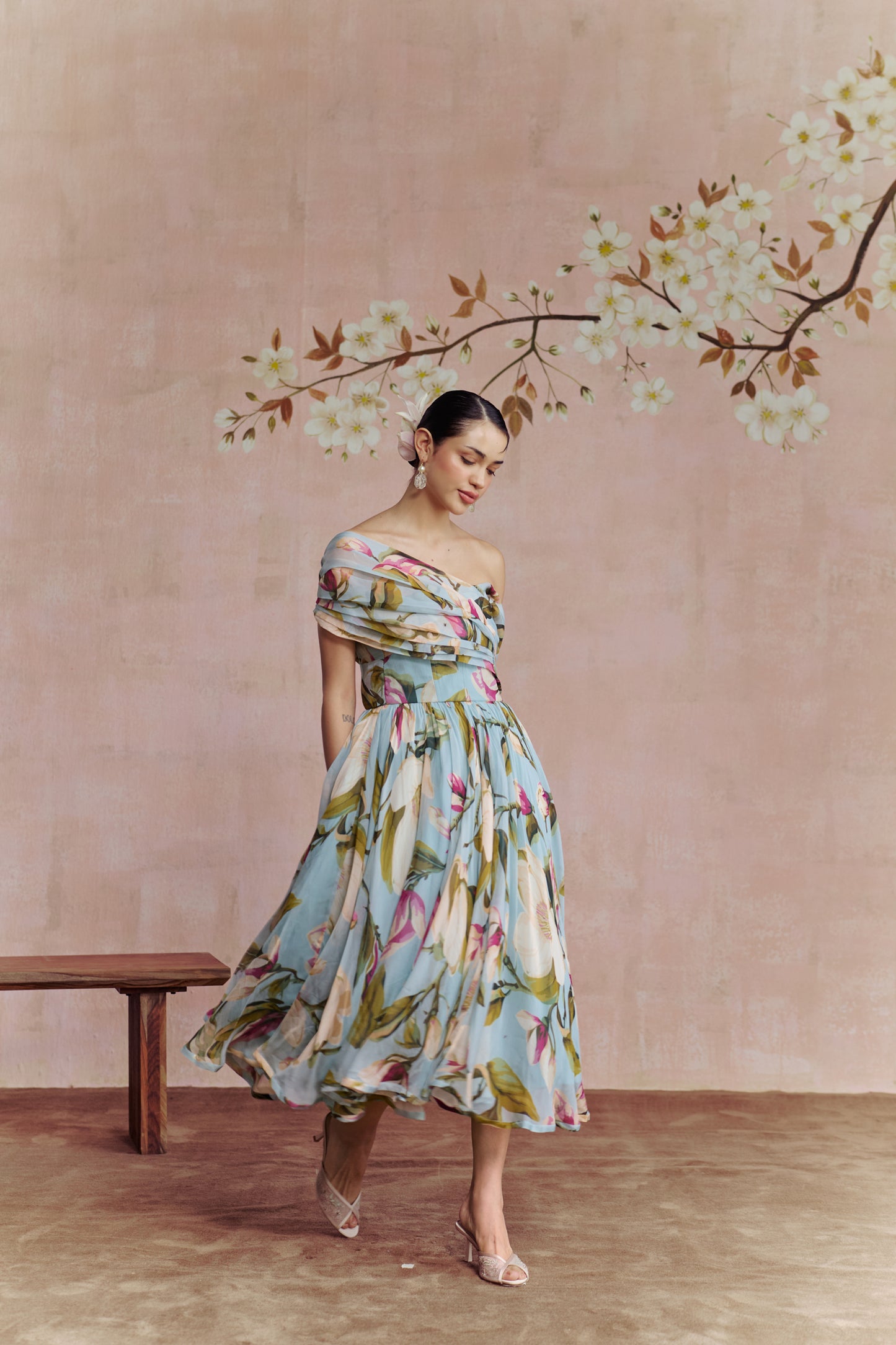 Magnolia off shoulder midi dress
