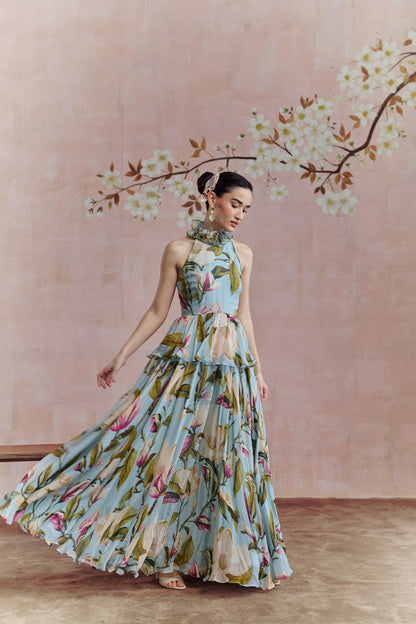 Magnolia halter-neck maxi dress
