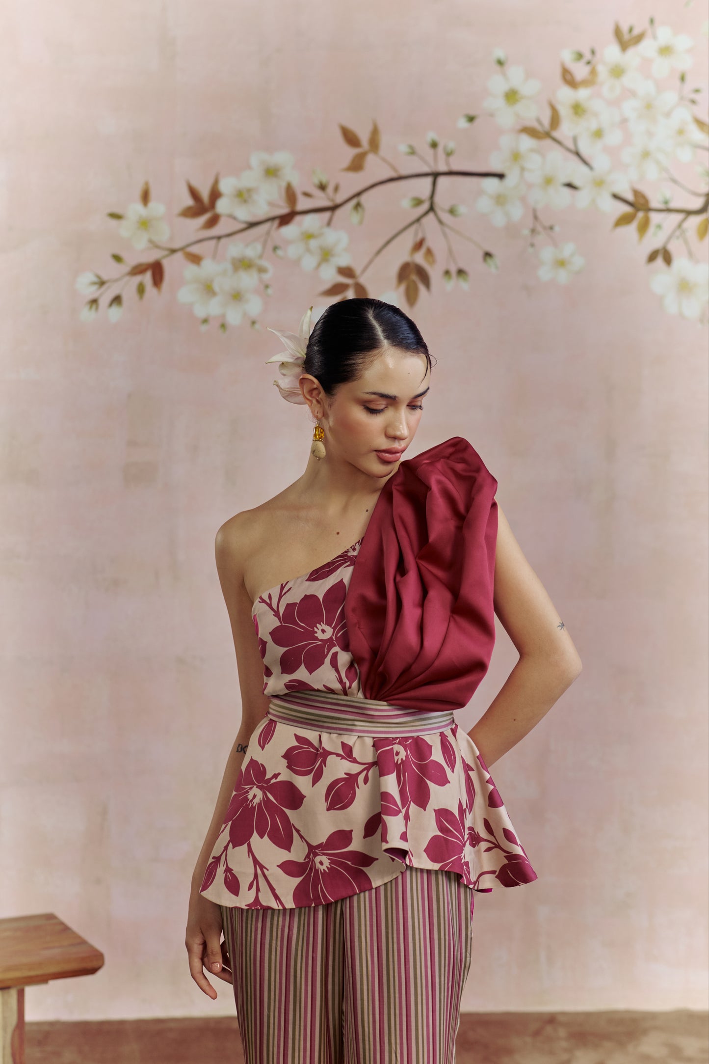 Merlot one shoulder co-ord set