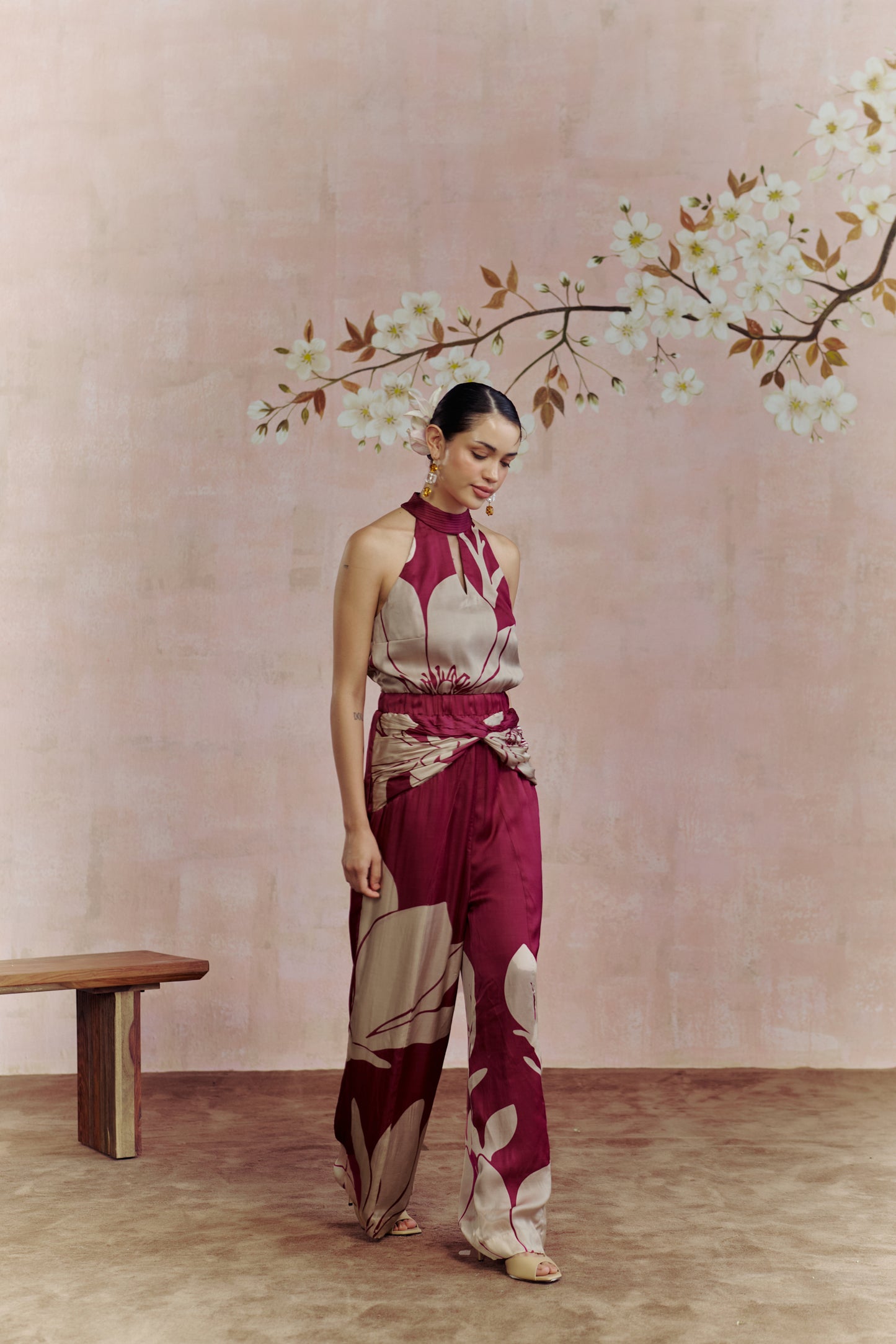 Merlot halter-neck jumpsuit