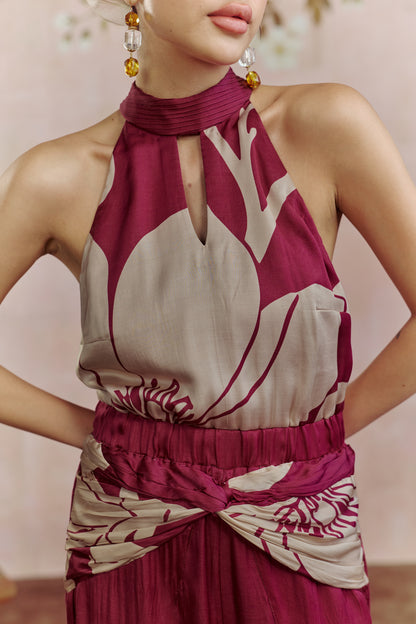 Merlot halter-neck jumpsuit