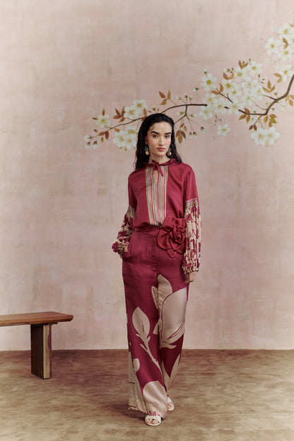 Merlot shirt Coord Set with belt