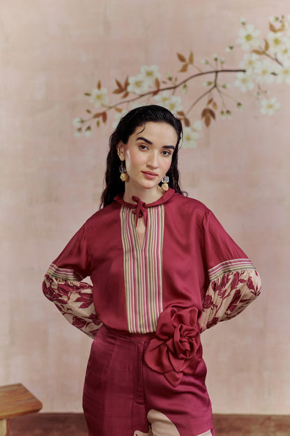 Merlot shirt Coord Set with belt