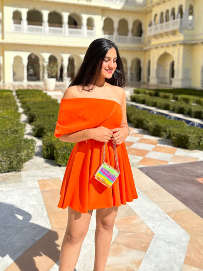 Orange Flared Mini Dress