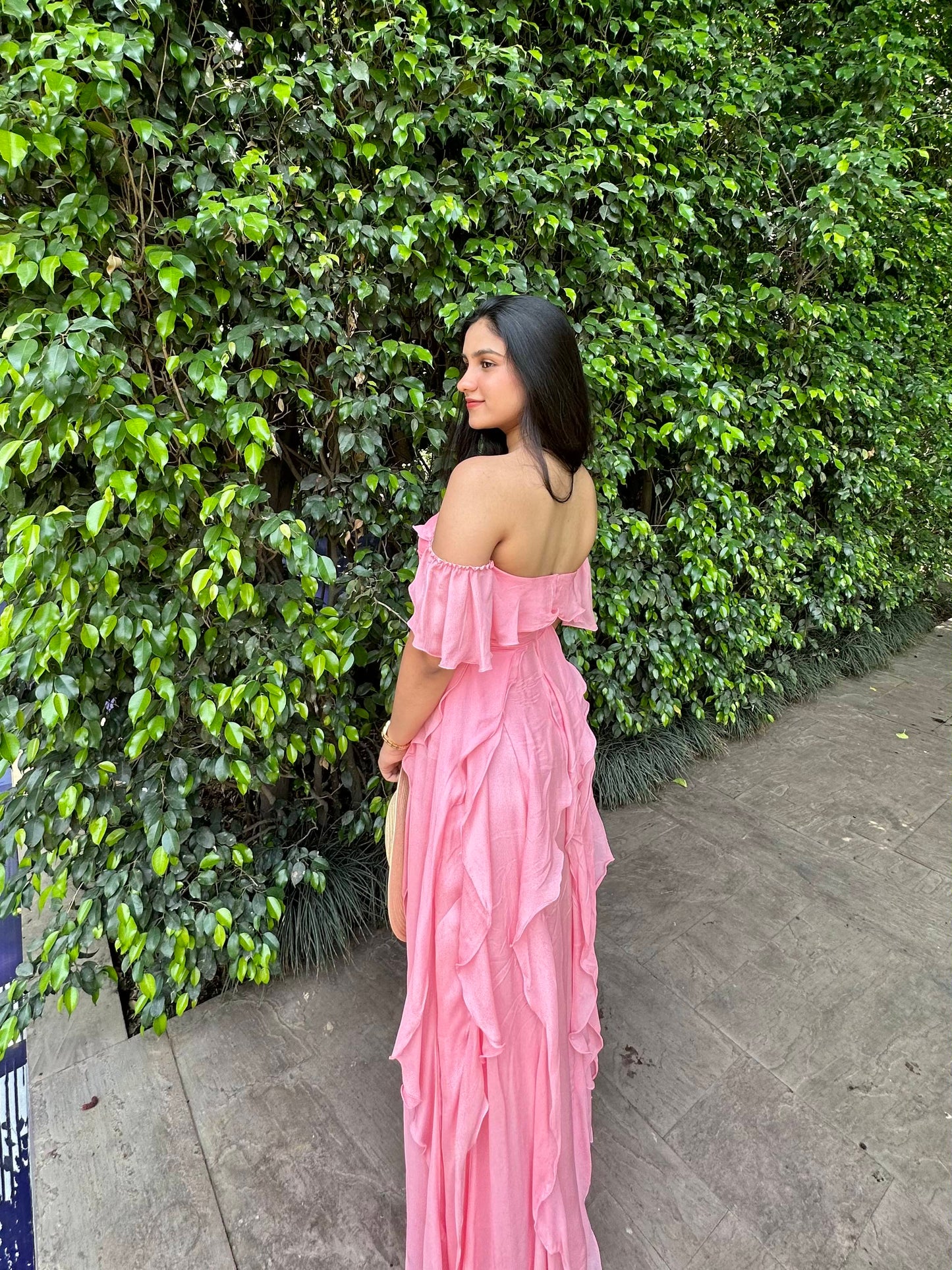 Blush Bloom Off-Shoulder Ruffle Maxi Dress