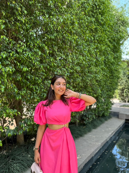 Pink Puffed Sleeve Dress